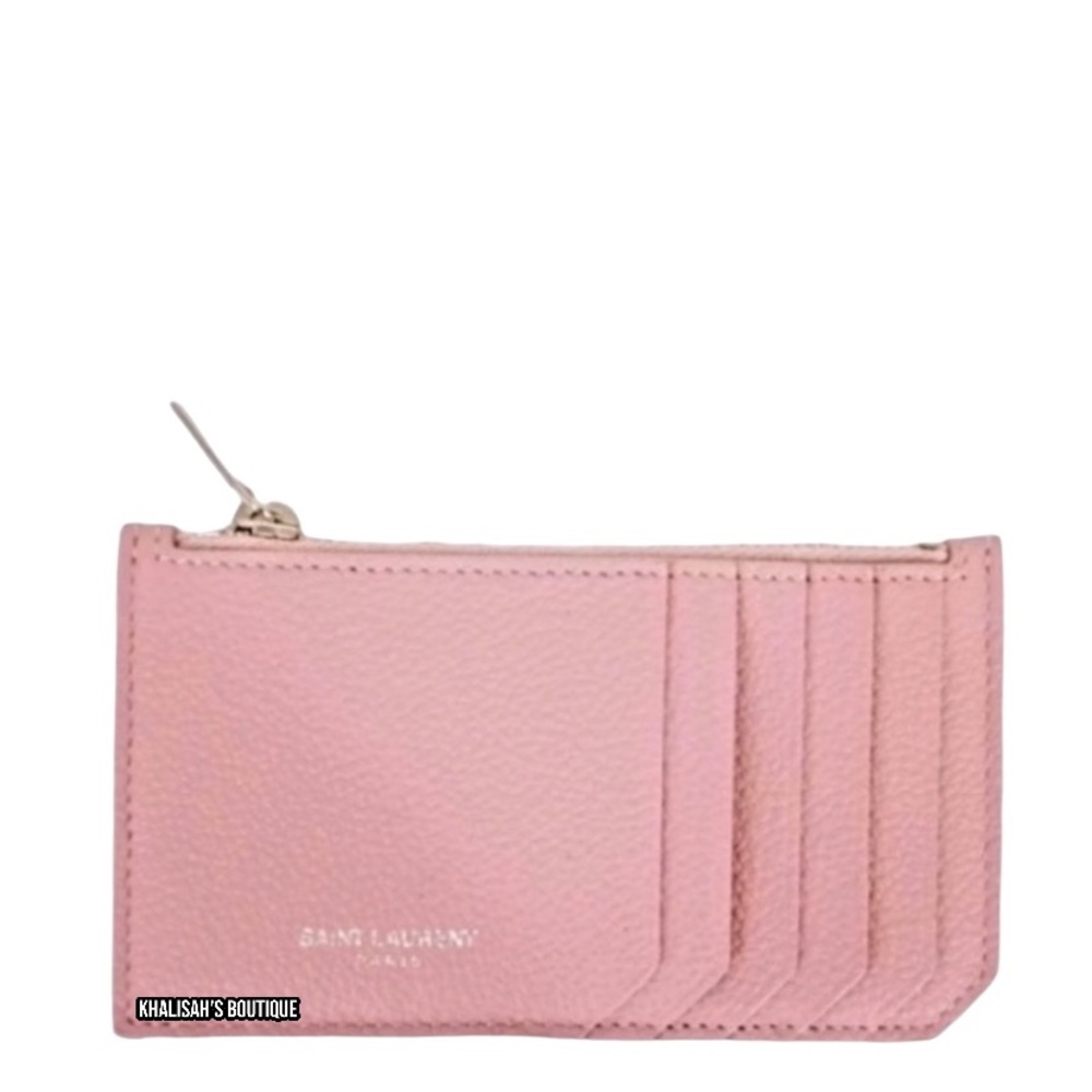 NWT & Rare Color! YSL Saint Laurent Fragment Card Case/Wallet Grained Rose Antic
